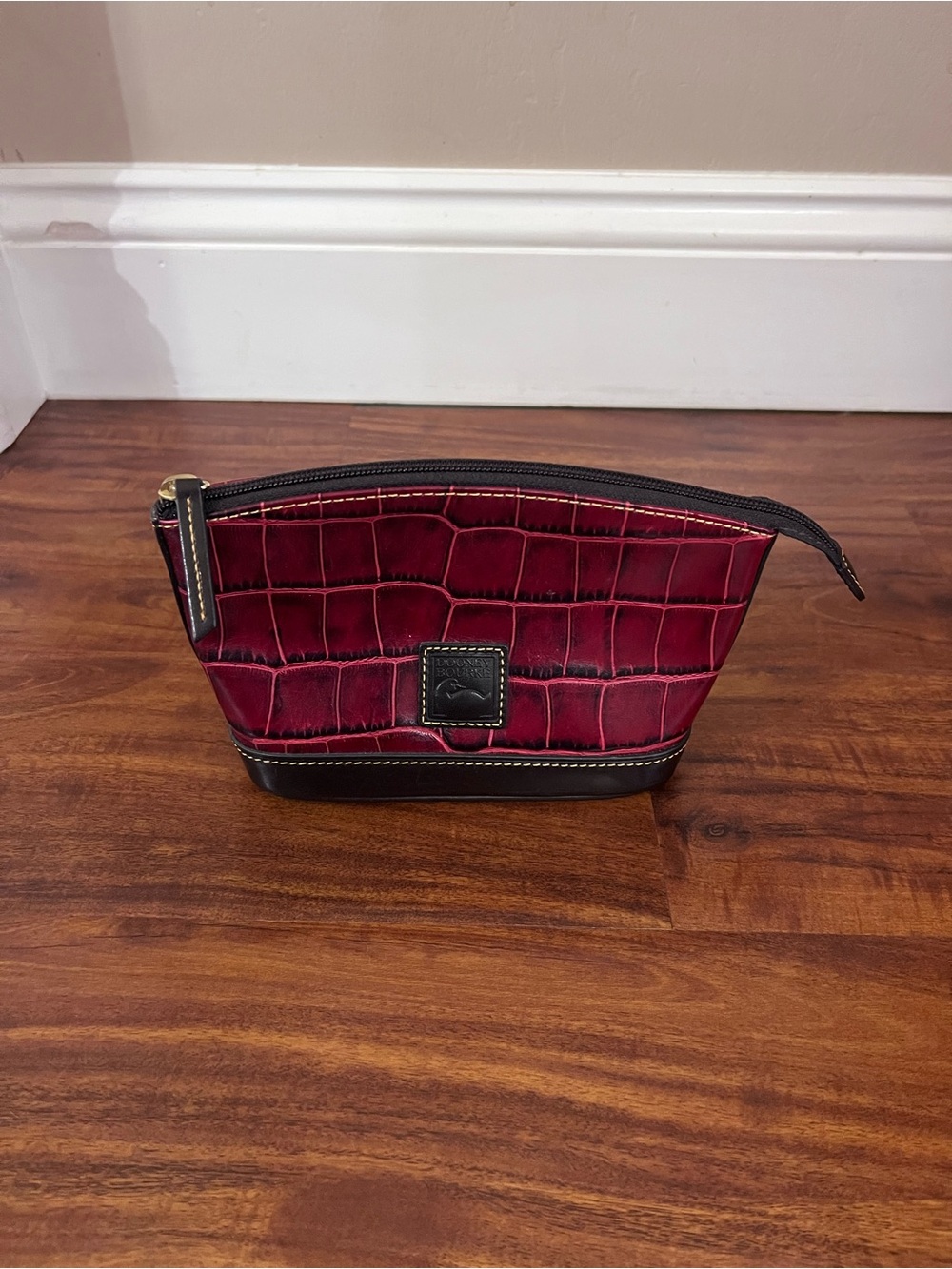 Dooney & Bourke Maroon Croc-embossed Leather Cosmetic Bag